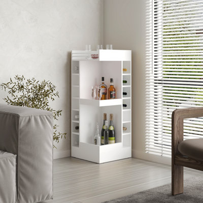 3-Tier Corner Bar Cabinet With Fourteen Wine Bottle Cubbies