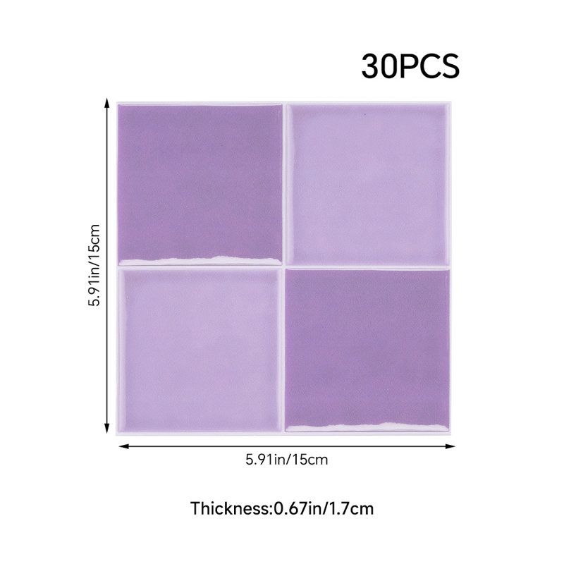 30Pcs Self-Adhesive Thick Wall Tile Stickers, Purple