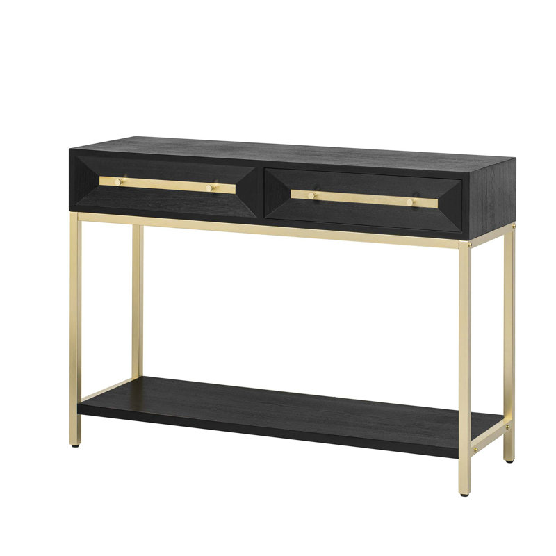 Entryway Table, Console Table With Two Drawers, Retro Hallway Table With Striking Geometric Design, Gold/Black