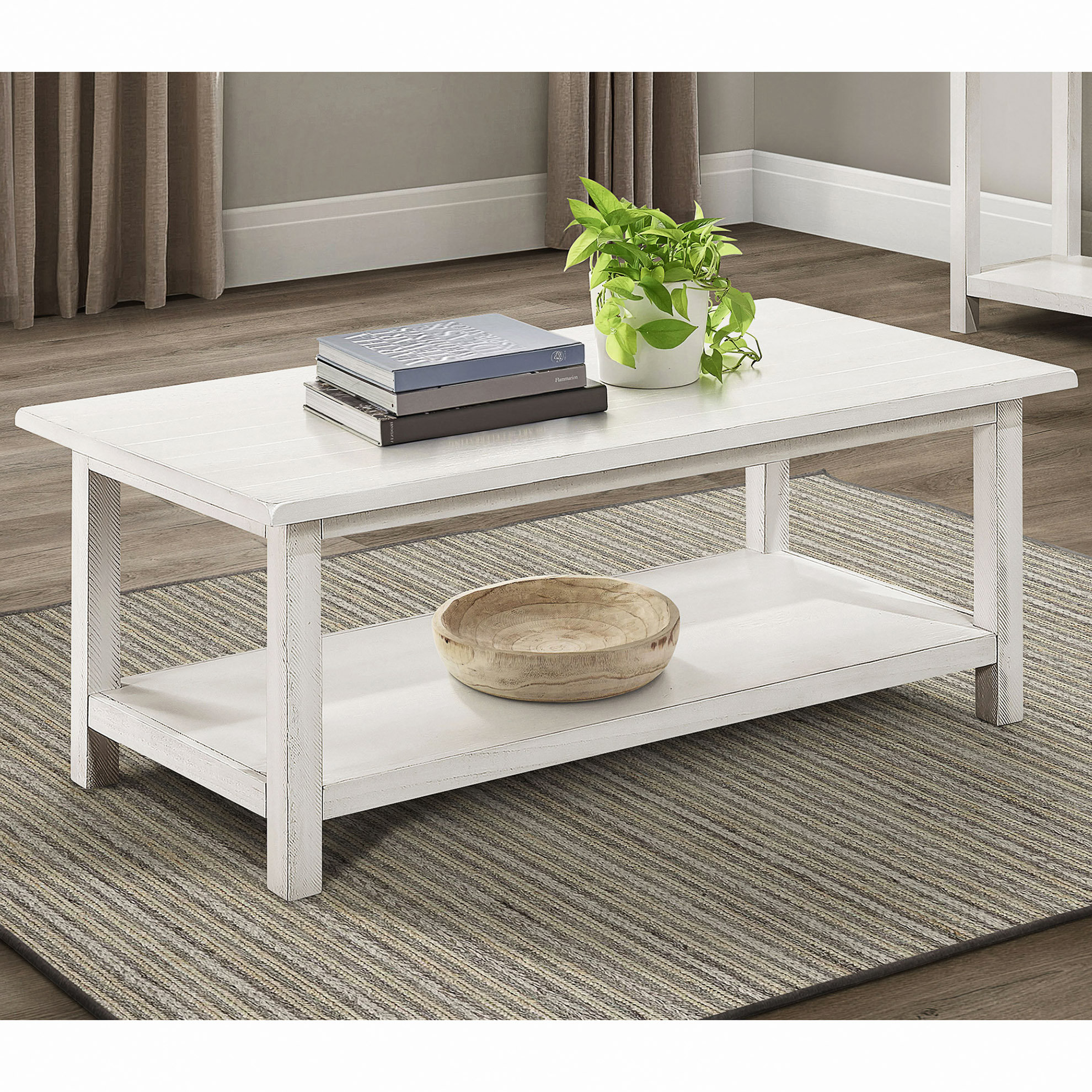 Image result for Latitude Run® Distressed Wood Coffee Table With Shelf - Wayfair Canada