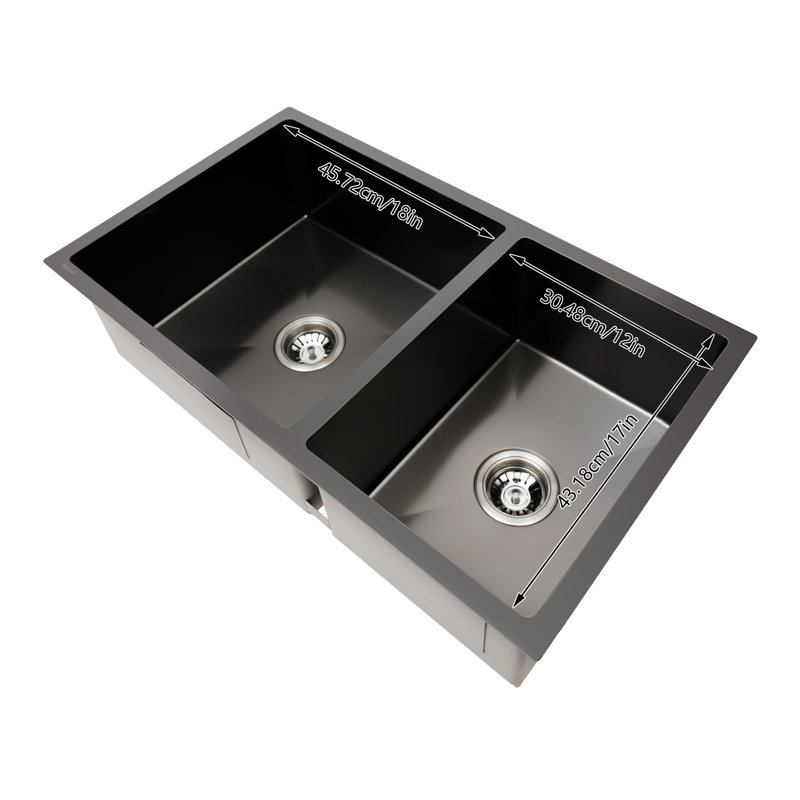 Évier de cuisine à double cuve encastrable en acier inoxydable 33 po L, Noir satiné
