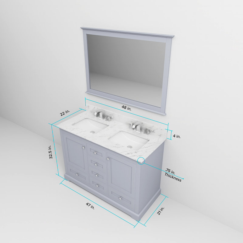 Meuble-lavabo double l 48 po x P 22 po Dukes et miroir 46 po, Gris foncé, Quartz blanc