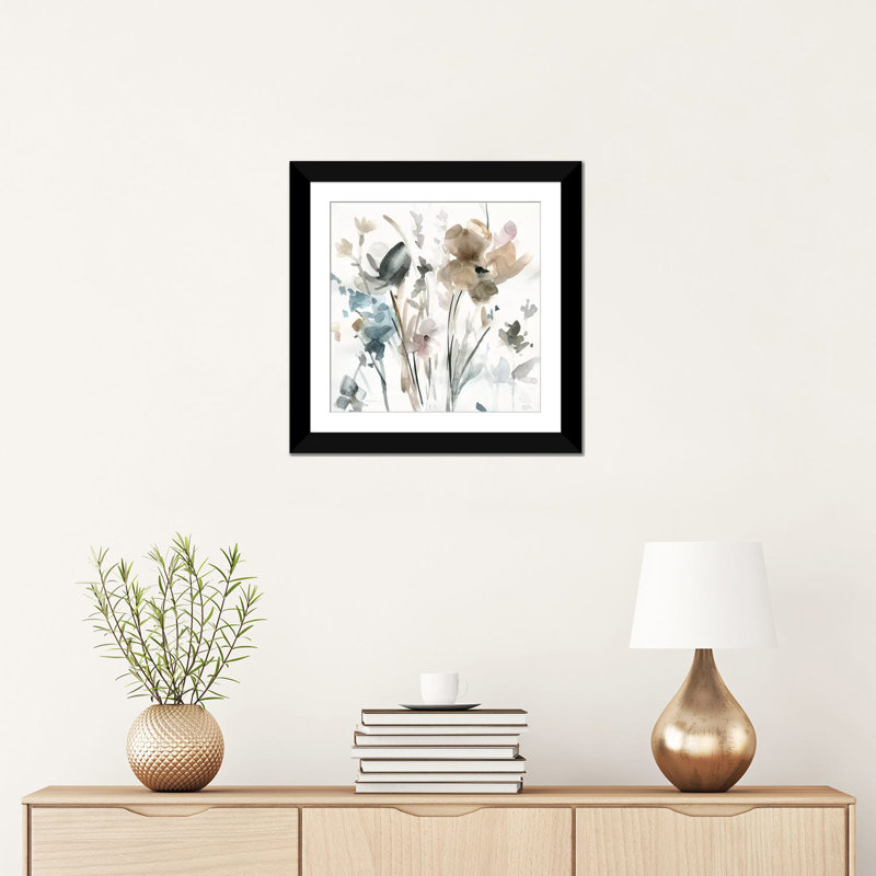 Allure délicate fleuris ii, H 16 po x l 16 po x P 1 po, Papier d'art encadré noir, Blanc