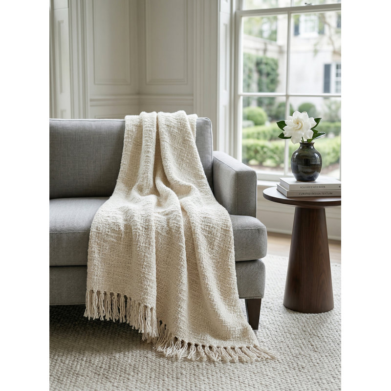 Cozy Cotton Hand Woven Throw Blanket, White