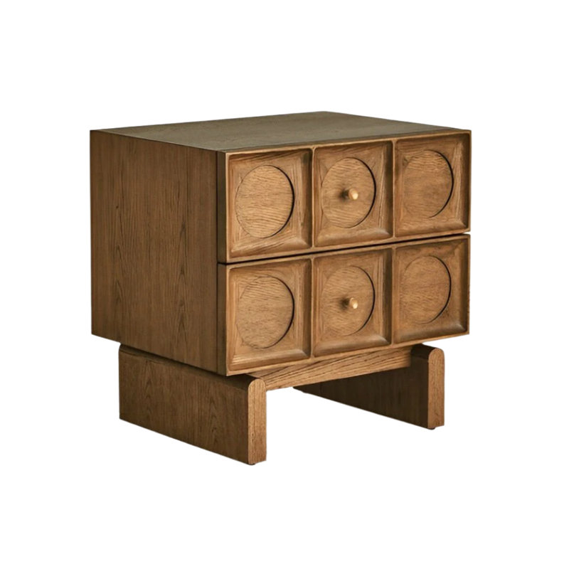 Grande table de chevet en bois massif Amelia avec poignées en laiton