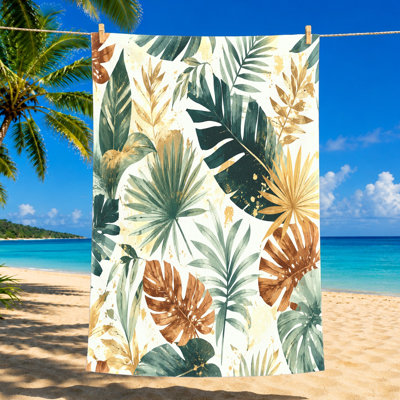 1 serviette de plage à motif de feuilles tropicales, microfibre légère pour piscine, voyage, camping, activités de plein air, design botanique chic
