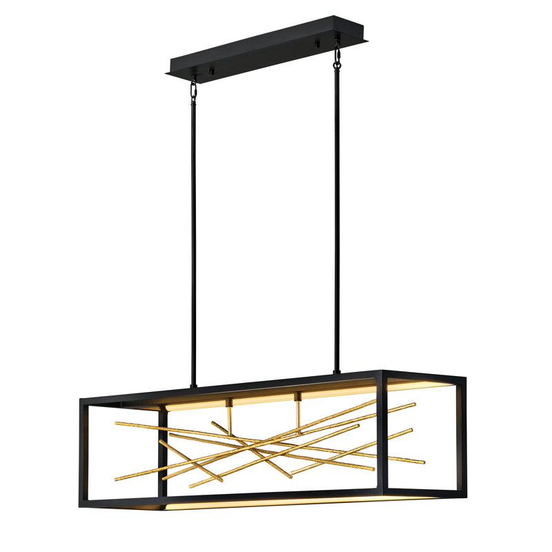 Styx Integrated LED Open Frame Rectangle Linear Pendant - Black w/ Gilded Gold Branches