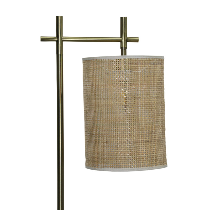 Lampe sur pied avec abat-jour en bambou Brizo brun foncé et bronze