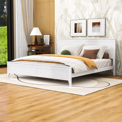 Wood Platform Bed with Simple Design and Headboard