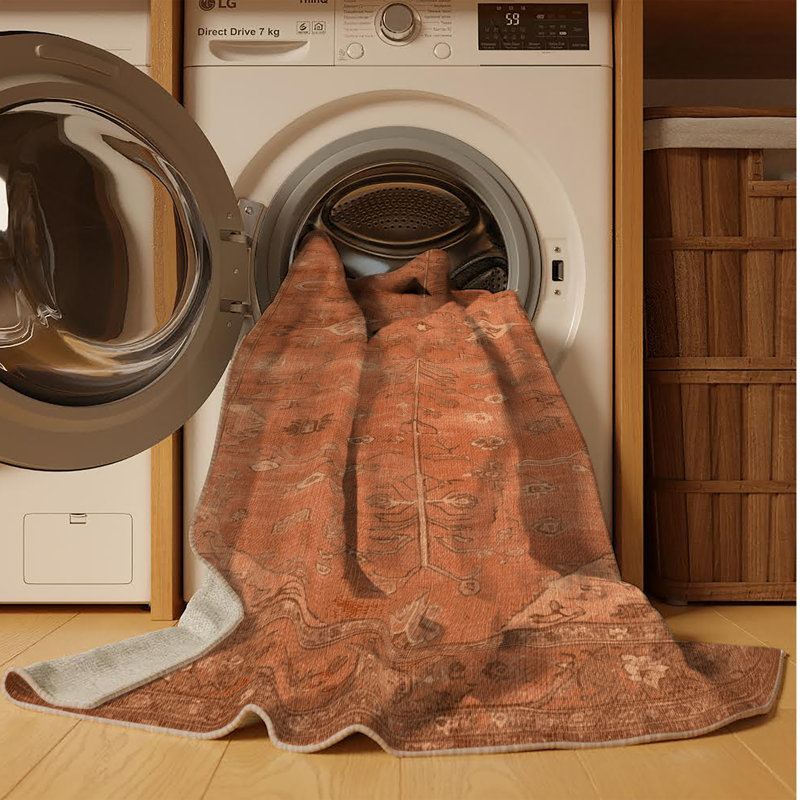 Tapis brun lavable à la machine, Rond 3 pi