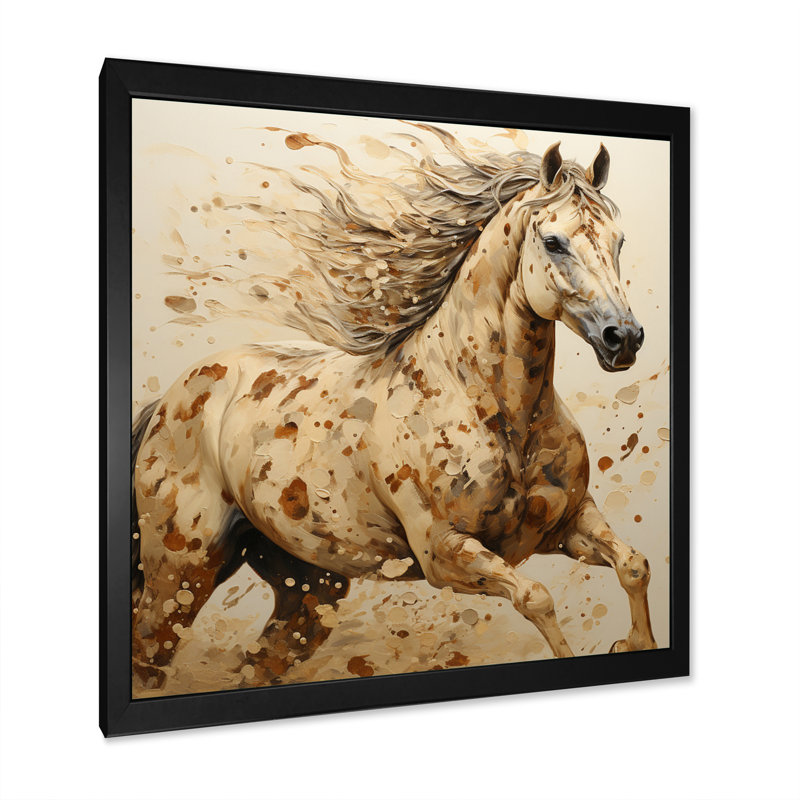 Beige cheval harmonieux pointillisme - imprimé, H 30 po x l 30 po x P 1 po, Cadre photo noir