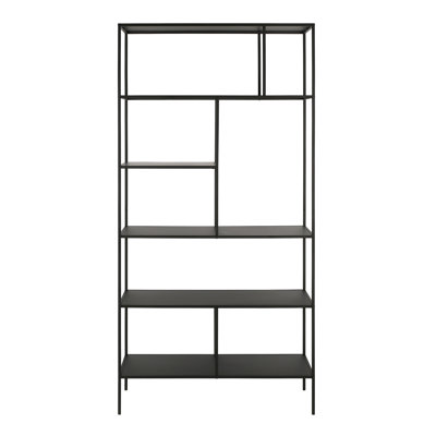 72" H 5-Shelf Etagere Bookcase with Asymmetric Open Shelving — Blackened Bronze Industrial Open Shelving for Living Room or Home Office | Winthrop