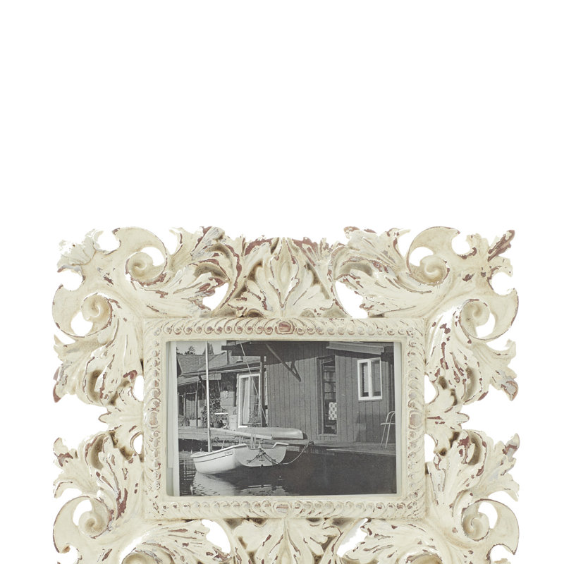White Floral Embossed Tabletop and Wall Picture Frames Set
