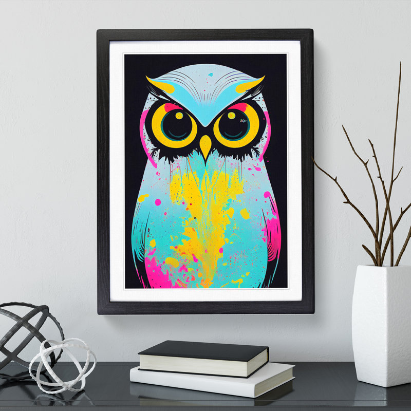 Paint Splashed Owl No.4 Abstract - Framed Print, Black, 64cm H x 46cm W x 2cm D