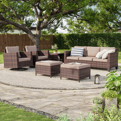 Patio Outdoor Furniture Set Rattan Coversation Seating Set Thickening Cushions With Swiveling Rocker