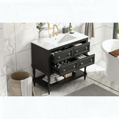 Meuble-lavabo autoportant 36 po avec lavabo en céramique et 4 tiroirs 36 po