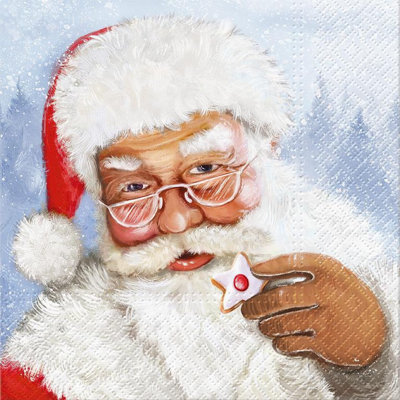 Set Of 20 Luncheon Size Santa With Cookie Napkins