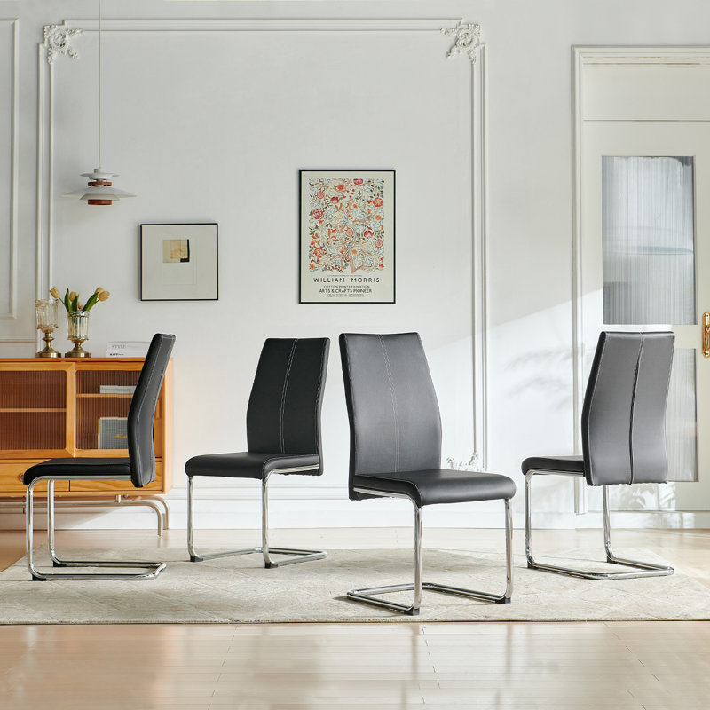 46cm H Upholstered Metal Cantilever Chair, Black