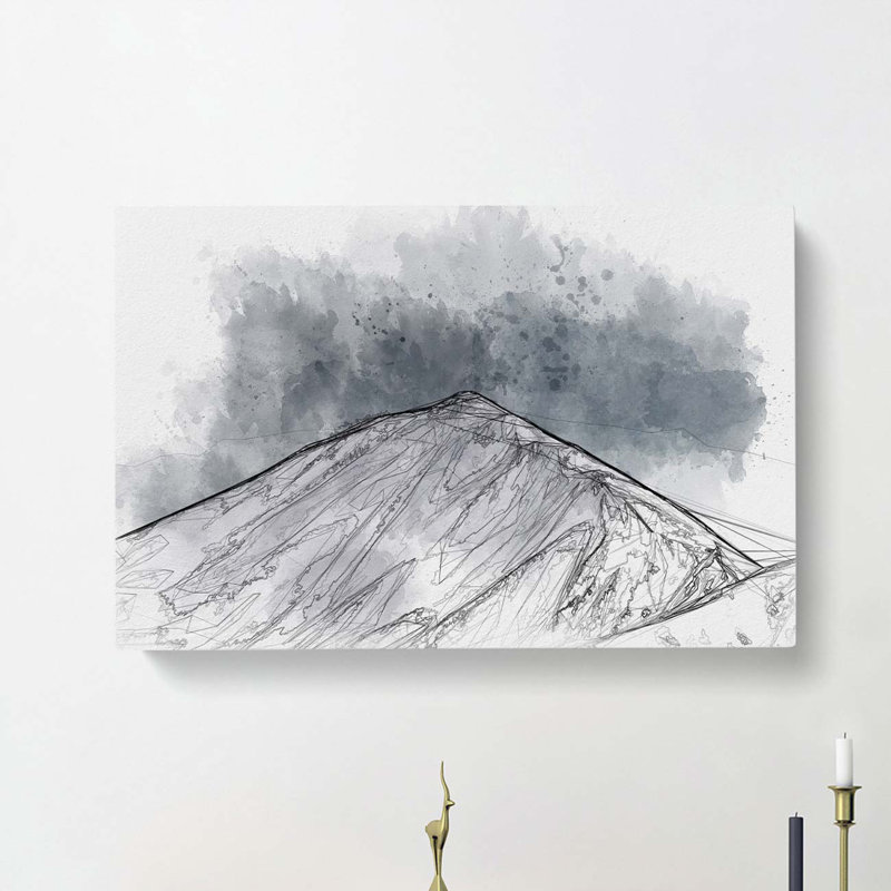 Snow Covered Mountain Ridge in Abstract - Wrapped Canvas Drawing - Wrapped Canvas, 60cm H x 91cm W x 3cm D
