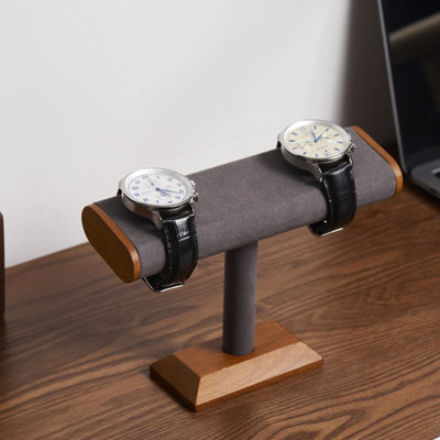 Solid Wood T-Bar Watch Display Stand Jewelry Organizer Holder For Watch Bracelet Countertop Table Top Jewelry Tower(Grey)