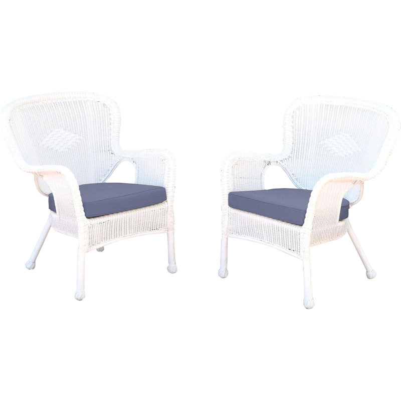 Batchelder Wicker Outdoor Lounge Chair, Steel Blue, White
