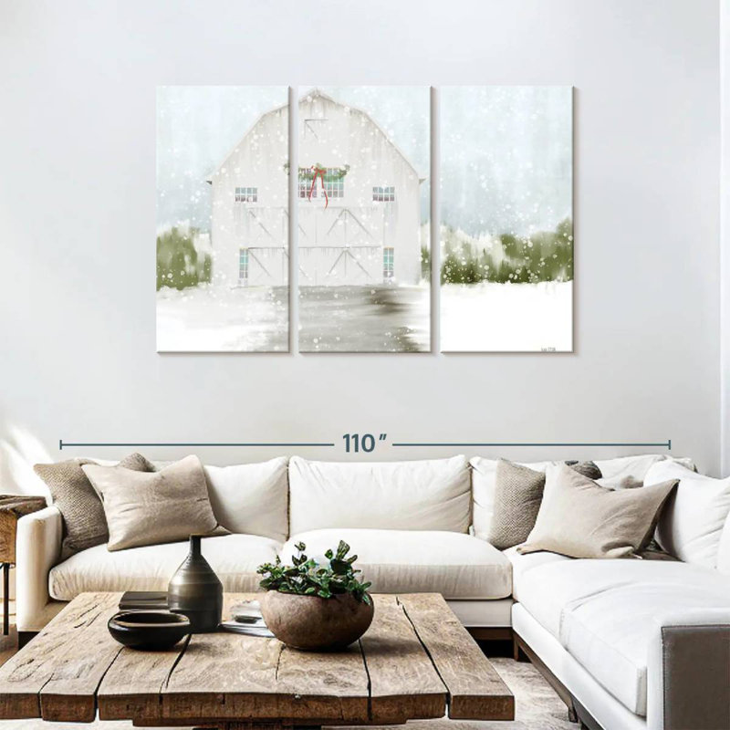 Lilie White Christmas Barn, 48" H x 74" W