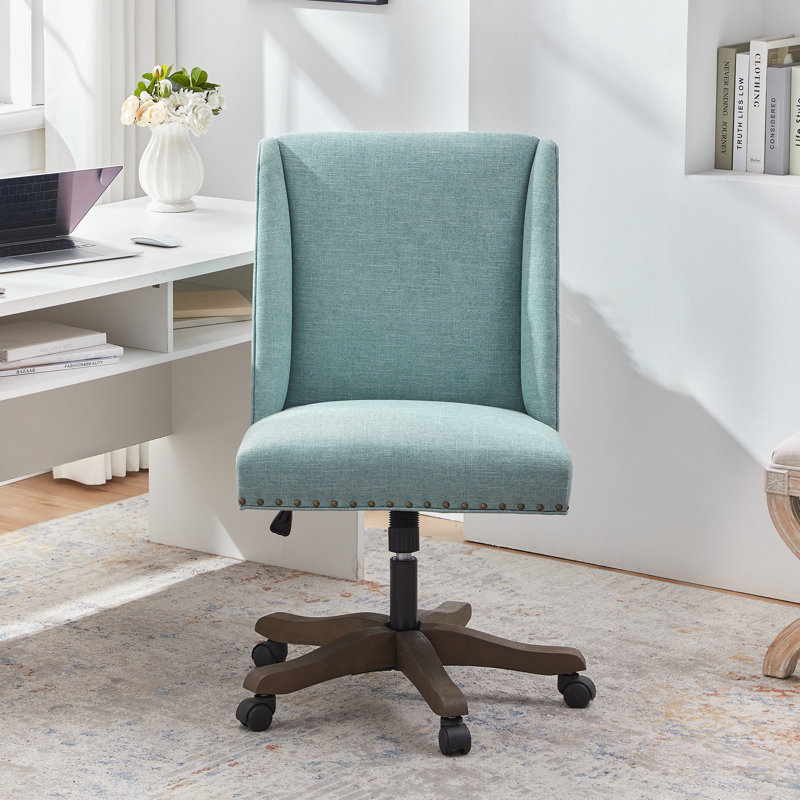 Chaise de bureau pivotante en chenille Mellins, Sarcelle