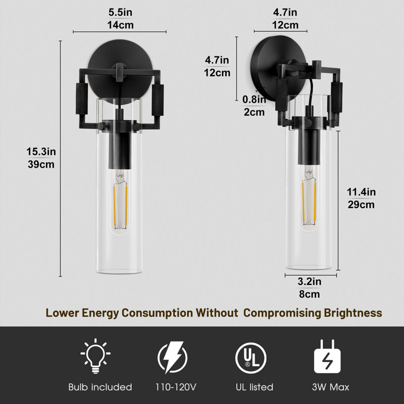 1 - Light Dimmable Armed Sconce With Clear Glass, Matte Black