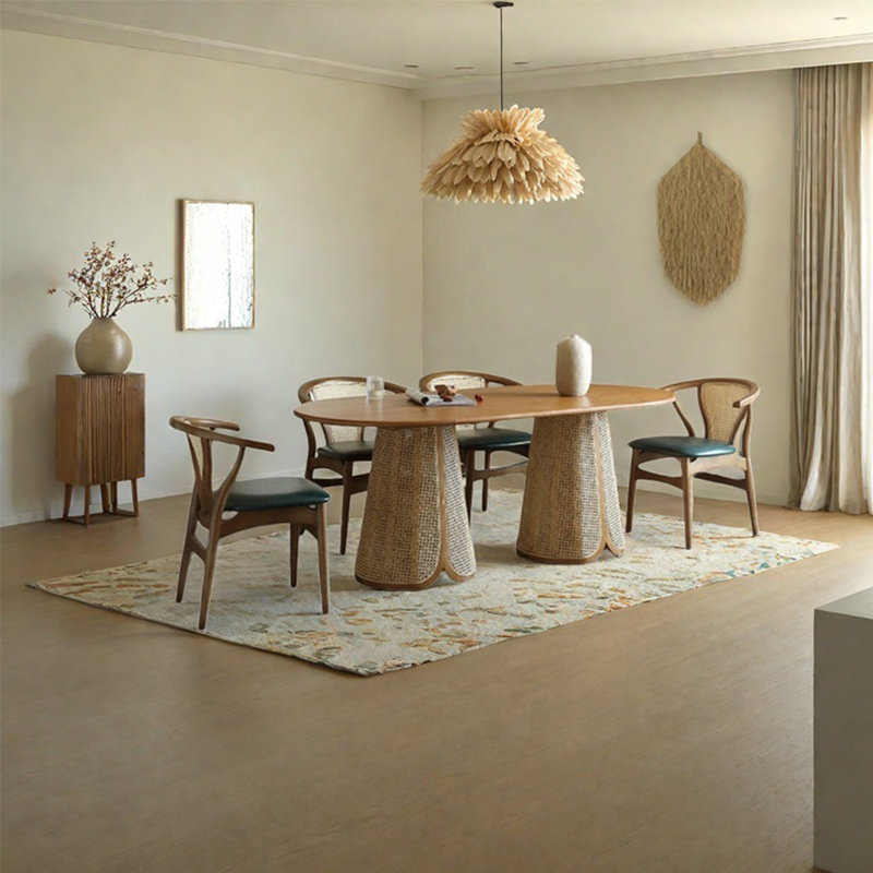 Ensemble de table de salle à manger ovale en rotin cendré, H 29,53 po x L 70,87 po x l 33,46 po