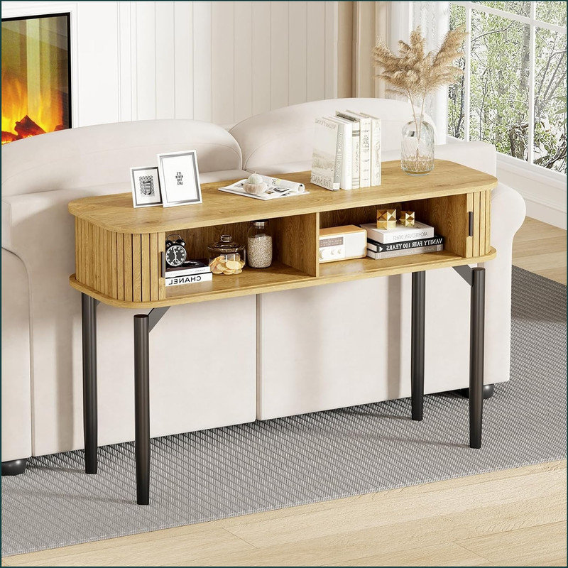47" Fluted Console Table with Drawers, Narrow Entryway Tables with Storage and Shelves, Sofa Table Behind Couch for Entrance, Hallway, Living Room