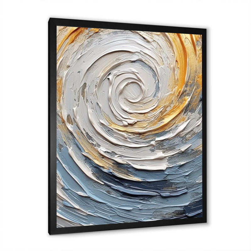 «Gold and Blue Vibrant Spirals V», reproduction sur toile, H 40 po x l 30 po x P 1,5 po, Cadre simple noir