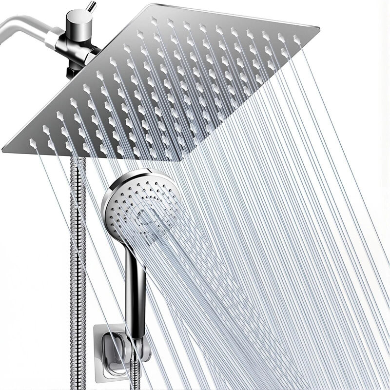 8''Chrome High Pressure Rainfall Shower Head Combo with 3 Setting Handheld Spray, Chrome