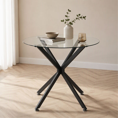 Table de salle à manger ronde en verre trempé de 35,4 pouces, pouvant accueillir de 1 à 4 personnes, petite table de cuisine avec pieds en métal robustes, idéale pour les salles à manger et les salons