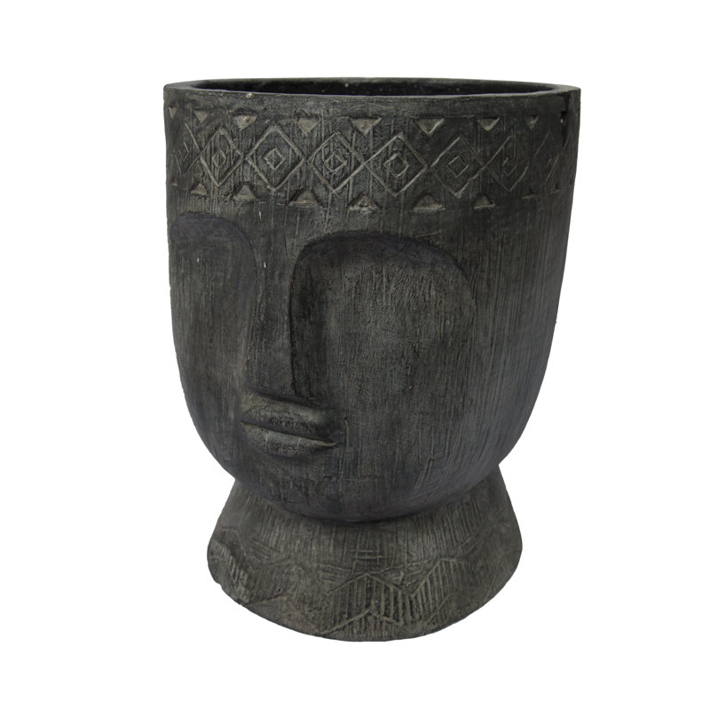 Set of 2 Carved Head Plant Pots