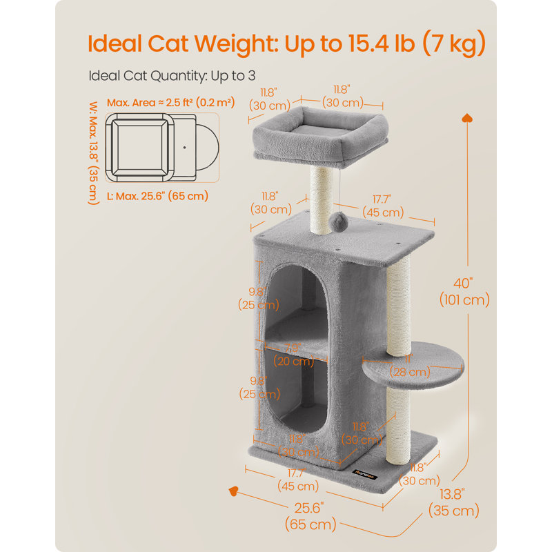 101cm H Cat Tree, Light Grey