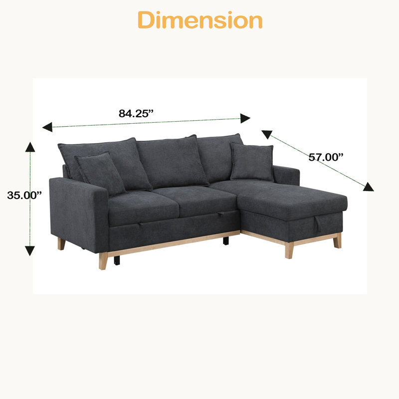 Canapé-lit modulaire réversible tissé 84,25 po avec méridienne de rangement