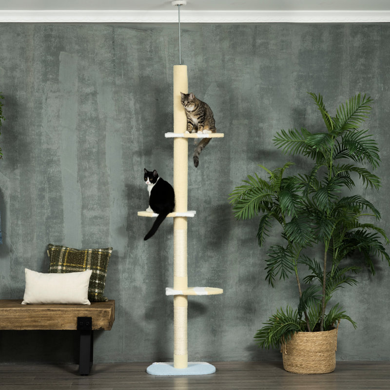 4 Tall Cat Robust Tower, , Floor To Ceiling, 87 - 103 Inch Adjustable, Platforms, Scratching Posts, , Yellow For Indoor Cats