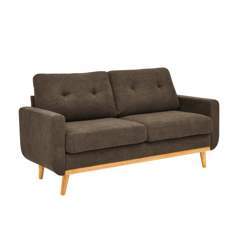 Omira 67.7" Wide Mid-Century Modern Upholstered Loveseat With Solid Wood Legs, Brown