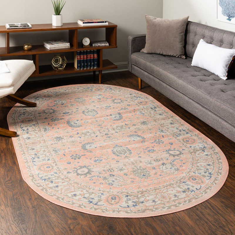 Tapis oriental rose poudre Exann, Ovale 8 pi x 10 pi