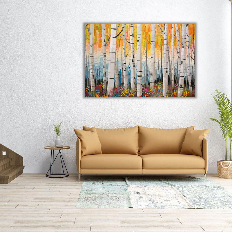 Birch Groove & Bloom - reproduction sur toile, H 8 po x l 12 po x P 1,25 po, Cadre flottant brun