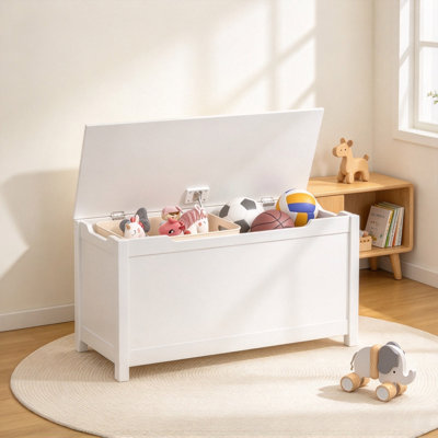 Wooden Kids Toy Storage Chest, Safety Hinge Toy Box with Large Storage Space, Children Organizer Bench for Playroom, Bedroom & Nursery