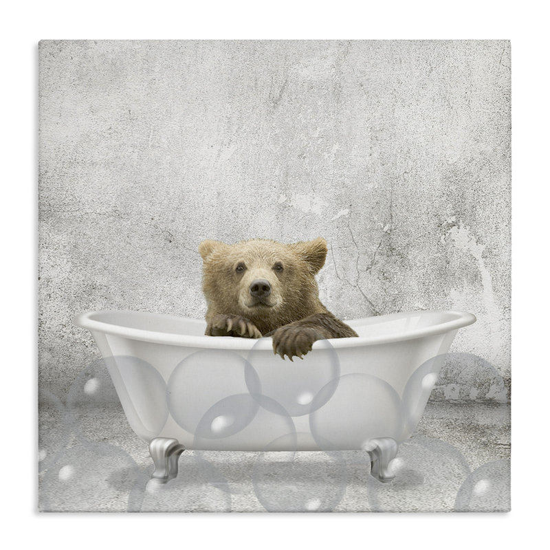 «Baby Bear Bath Time Cute Animal», reproduction d'impression, H 24 po x l 24 po, Giclée encadrée noir minuit
