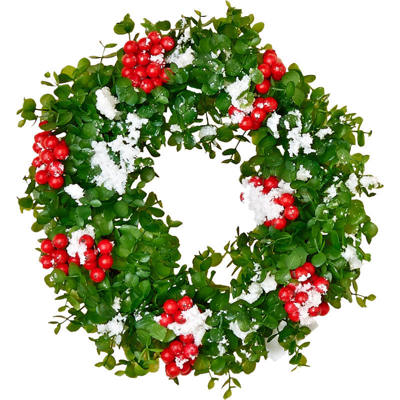 Couronne de eucalyptus en plastique 11" snowy
