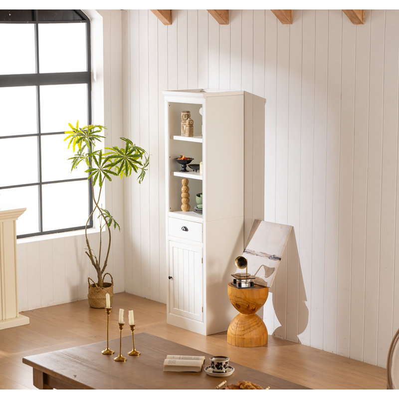 Elegant White Retro Display Shelf! Tall Cabinet with Open Shelves for Hallway/Living Room Decor - Perfect for Kitchen/Studio Storage & Showcase