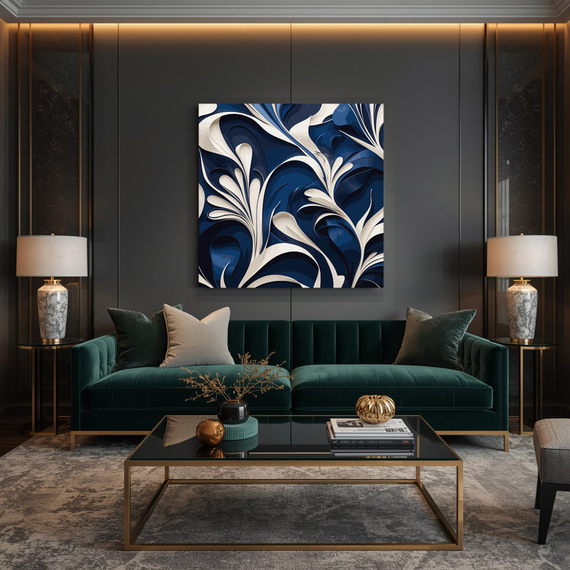 "Abstract Florals 17", art mural sur toile bleue, H 8 po x l 8 po