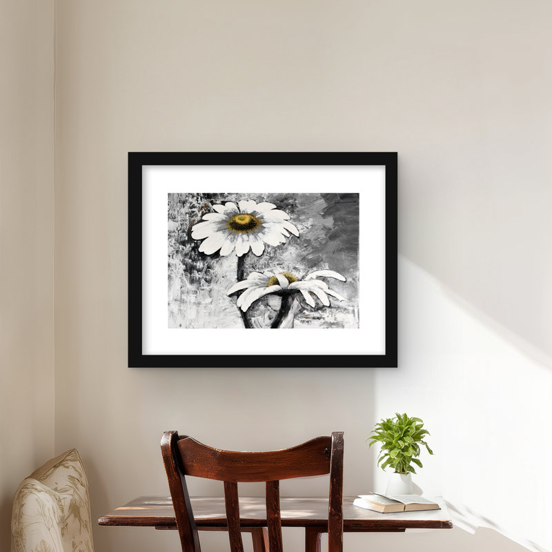 «Abstract Daisies Flowers - Modern Botanical», reproduction encadrée