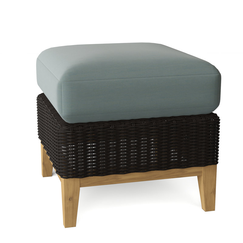 Frances Outdoor Teak Ottoman, Frances Black, Ash