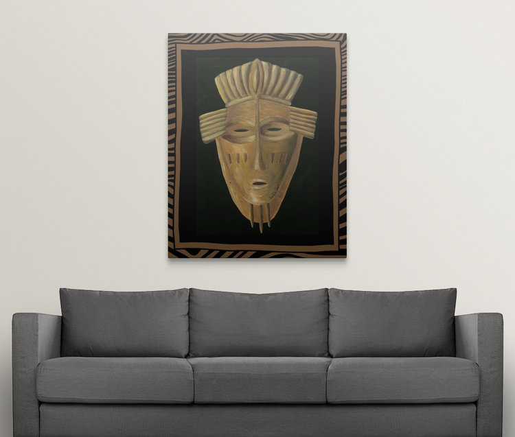 « i » chariklia zarris, reproduction d’art African Mask, H 48 po x l 38 po x P 1,5 po, Toile