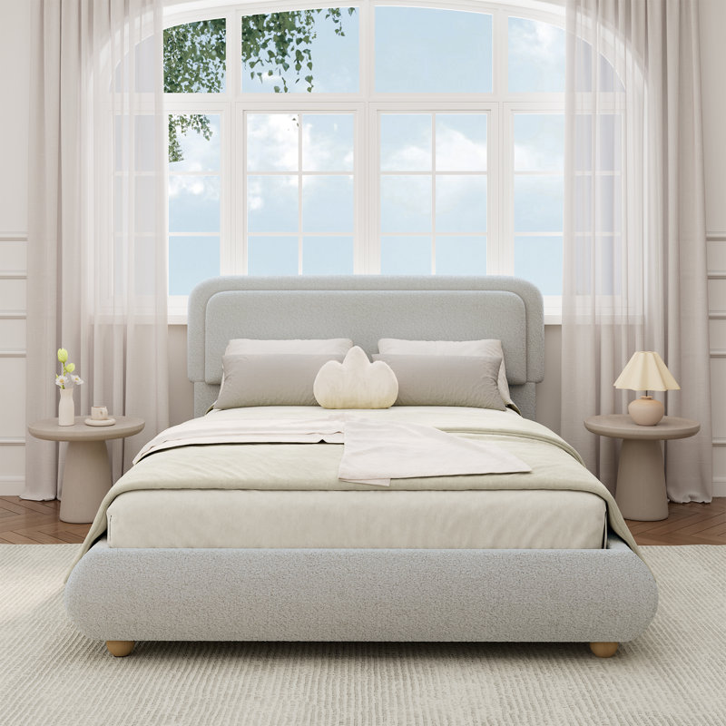 Soft Cream Style Boucle Cloud Bed, Full, Khaki