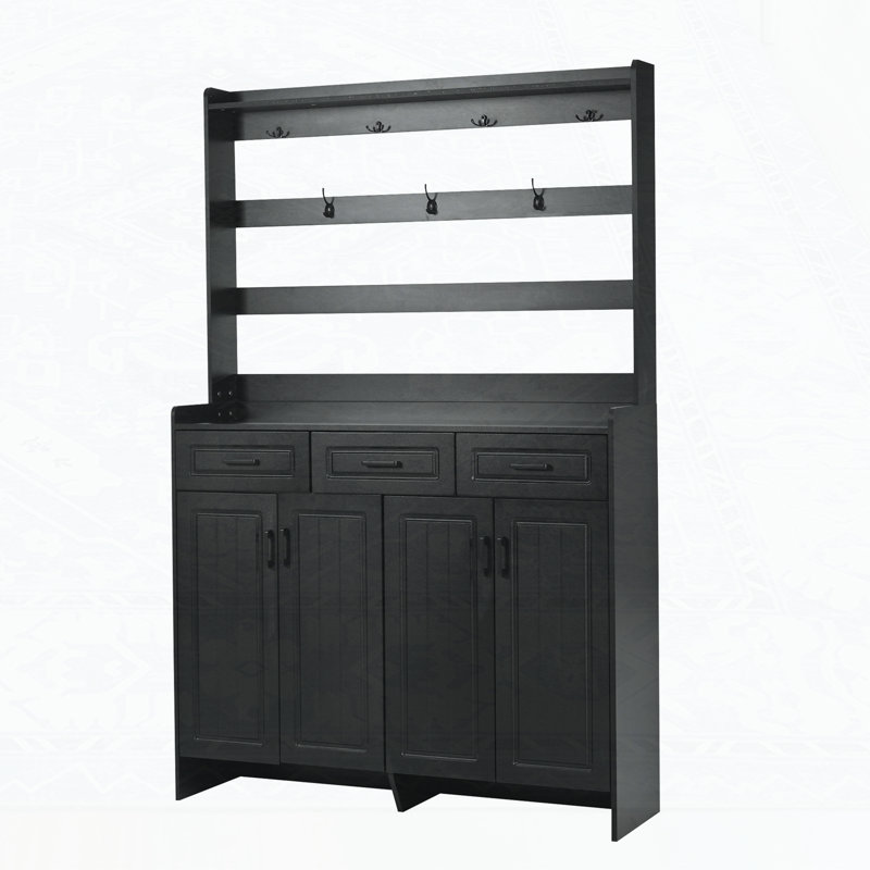 Cabinet with Coat Rack and Metal hooks, Black